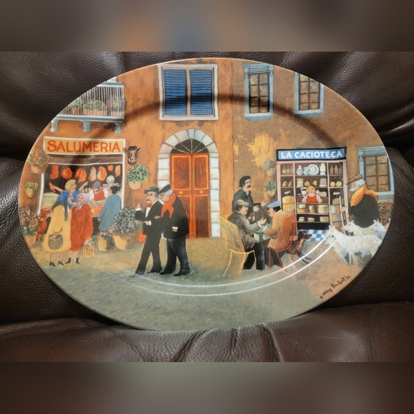 GUY BUFFET "TUSCAN STOREFRONTS" - 16" Oval Serving Platter. NWOT - Picture 3 of 8